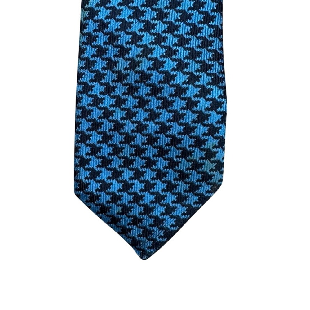 Harvie & Hudson London Silk Tie Blue Houndstooth Jermyn Street Made in England